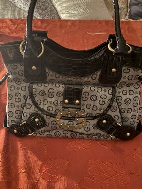 Designer-Inspired Black and Gray Tote Handbag